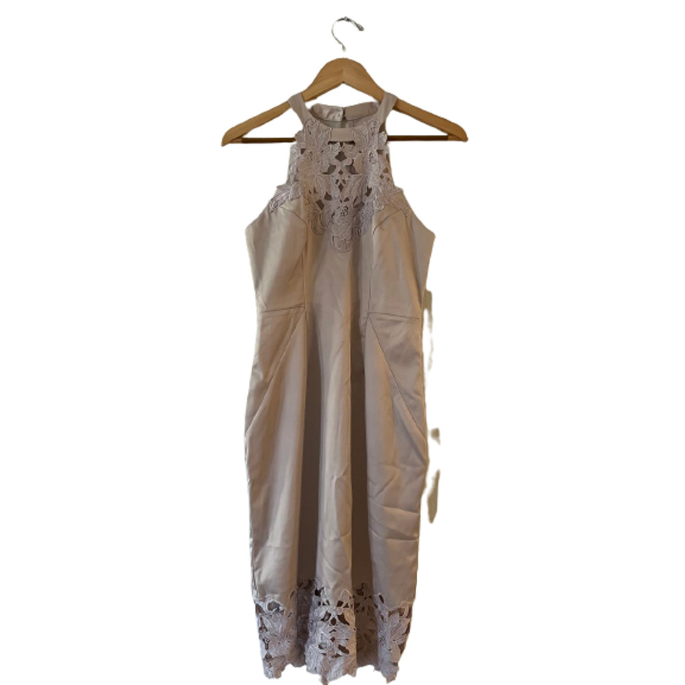 Lipsy VIP Size UK10 / US8 Halter Bodycon Dress Flower‎ Lace Applique Sleeveless